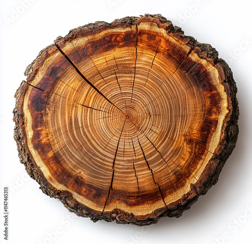 Cross-section of a tree trunk showing growth rings and bark.
