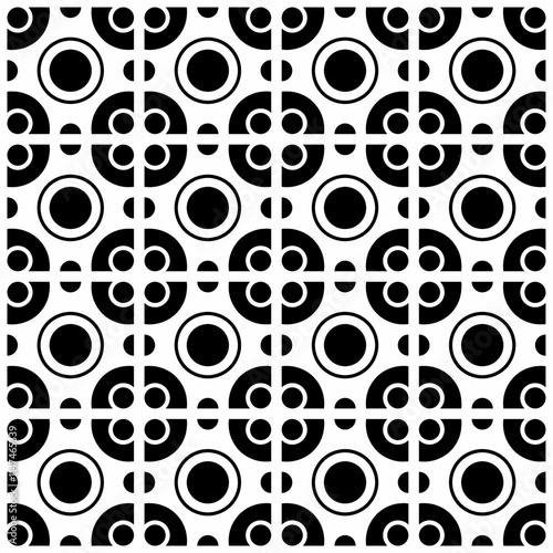 Seamless black and white geometric pattern. Symmetrical design with repeating geometric shapes. Suitable for backgrounds, wallpapers, textile designs, prints, decorative projects, etc.