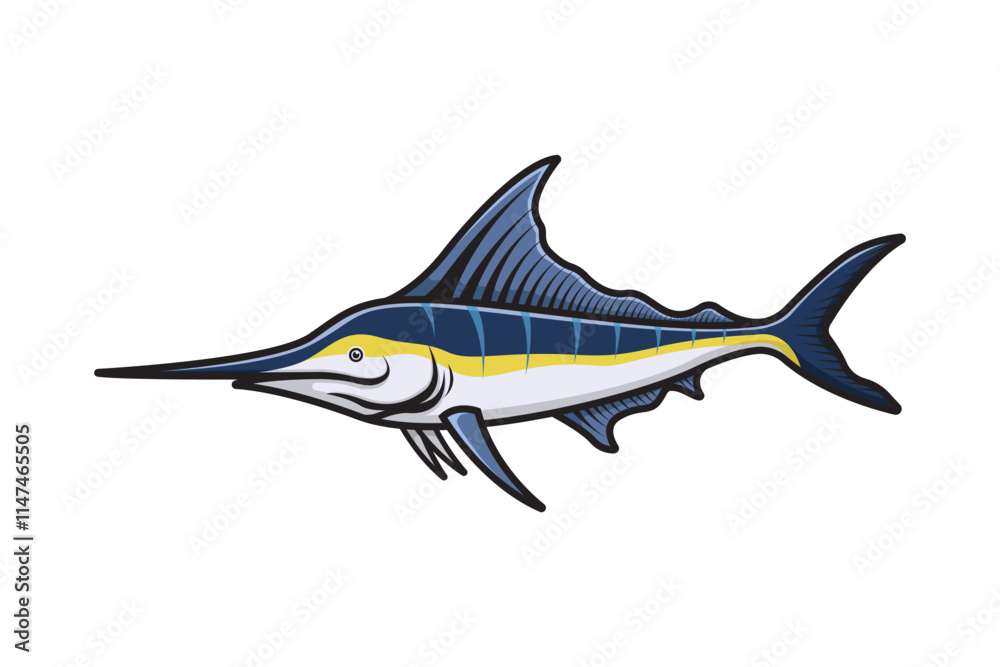 Obraz premium Illustration cartoon of a Vibrant Blue Marlin Fish with Elegant Details