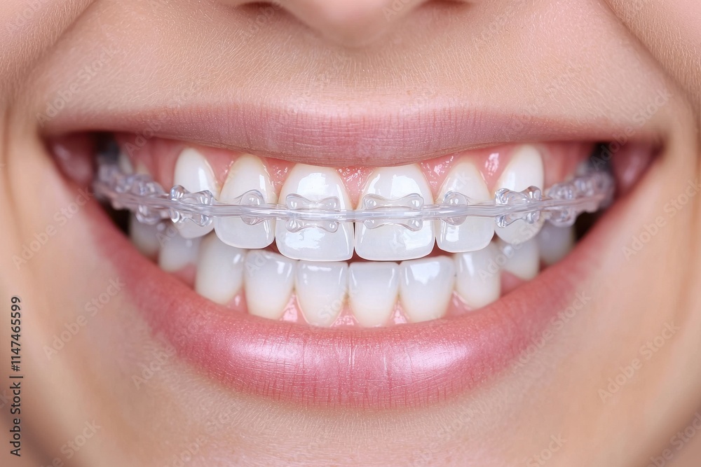 Fototapeta premium Braces adjustment smile transformation dental clinic health and beauty image indoor close-up oral care tips