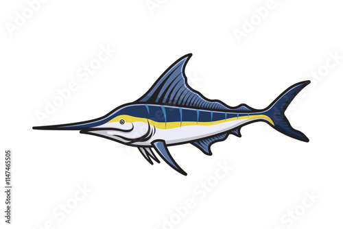 Illustration cartoon of a Vibrant Blue Marlin Fish with Elegant Details