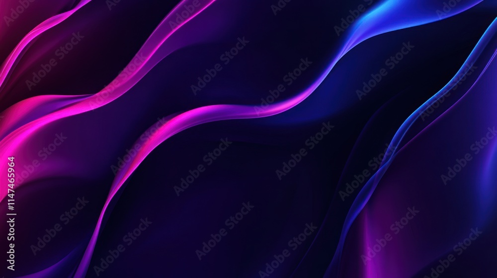 Obraz premium Abstract background with flowing pink and blue lines on dark background.