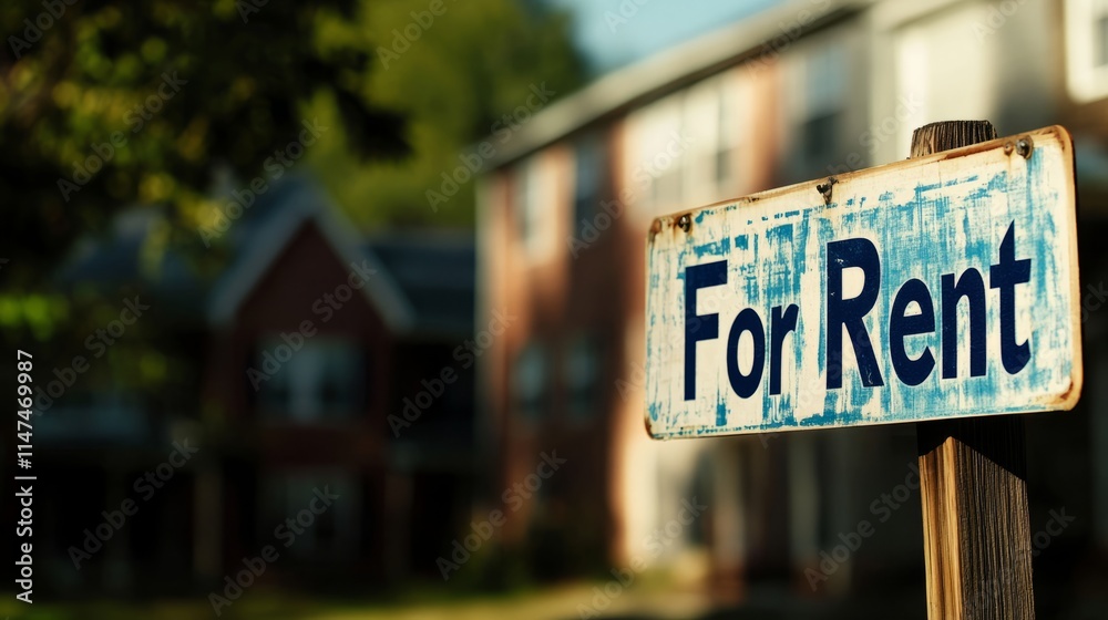 Obraz premium For rent sign displayed on a residential building, symbolizing opportunities for new beginnings and the dynamic nature of urban living.