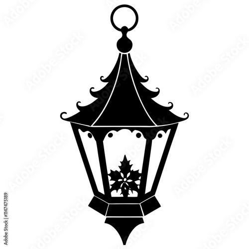 Christmas lantern. Christmas lantern black silhouette design.