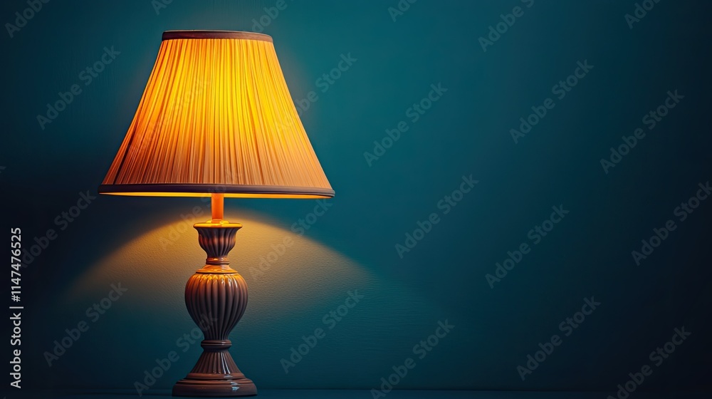 Illuminated Table Lamp Against Teal Wall Illuminated Table Lamp Against Teal Wall
