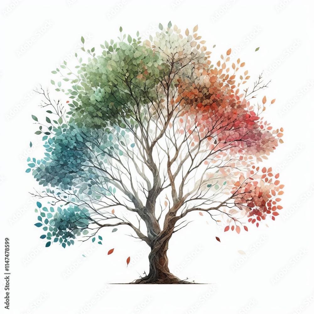Fototapeta premium Watercolor Trees with Digital Leaves Watercolor trees with digit