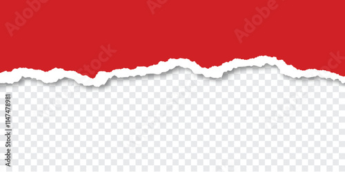 red torn paper edges with realistic shadows empty space on transparent background