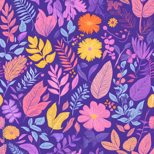 Wallpaper Mural floral flower and leaf elements modern doodle illustrator seamless pattern for wallpaper or background Torontodigital.ca