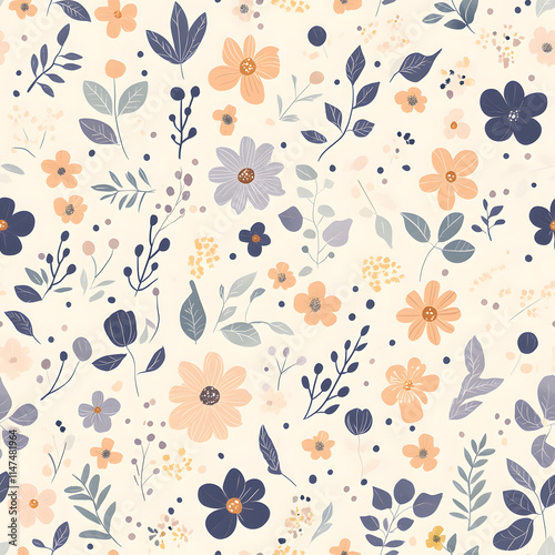 floral flower and leaf elements modern doodle illustrator seamless pattern for wallpaper or background
