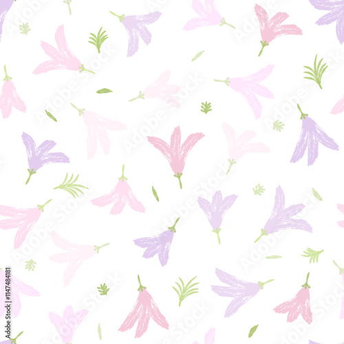 Pastel flower seamless pattern vector. Watercolor pink and purple flowers wallpaper. Simple design for fabric, textile, kid cloth, baby dress, clothing, cover, wrapping paper, print, decoration.
