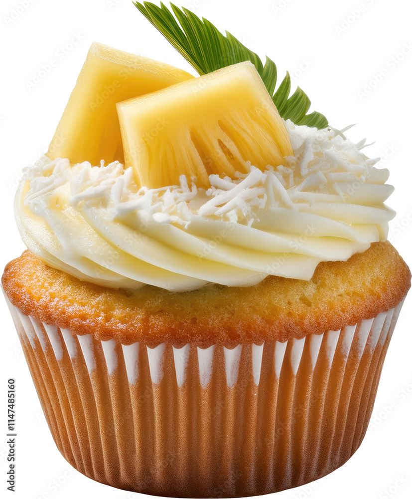 Delicious Pineapple Cupcake with Cream Cheese Frosting Isolated on Transparent Background Delicious Pineapple Cupcake with Cream Cheese Frosting Isolated on Transparent Background