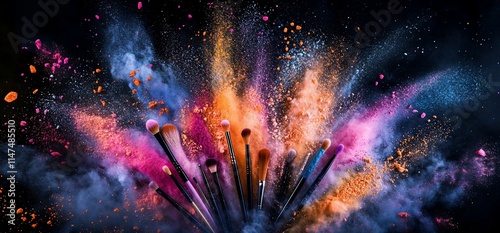 Wallpaper Mural A dynamic explosion of colors surrounding makeup brushes in artistic display. Torontodigital.ca