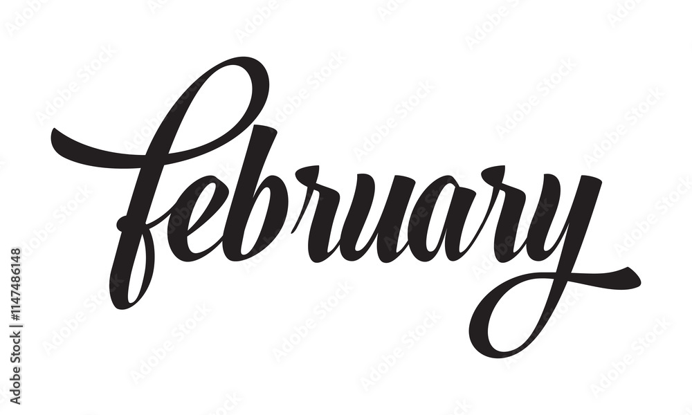 Calligraphic February text . Great lettering and calligraphy for greeting cards, stickers, banners, prints etc. vector illustration Calligraphic February text . Great lettering and calligraphy for greeting cards, stickers, banners, prints etc. vector illustration