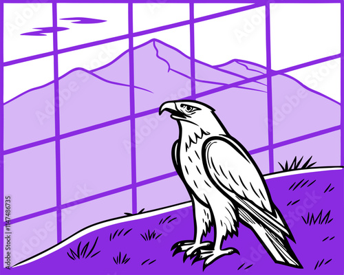 Professional Eagle Line Art: Purple Mountain View.