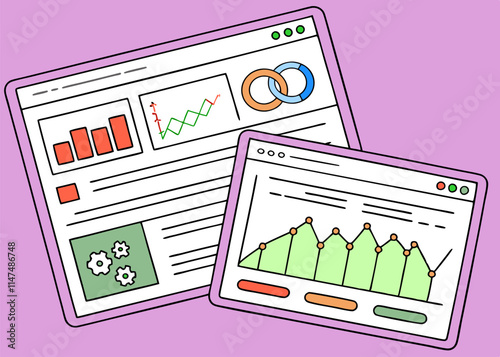 Data Analytics Charts & Graphs EPS: Business Reports, Website Traffic.