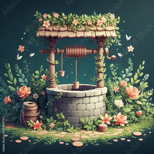 Wishing Well A wishing well surrounded by flowers and vines with photo