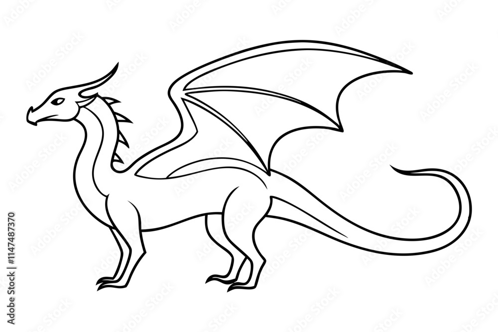 Fototapeta premium Dragon Outline in Clean Line Art Vector Illustration of a Powerful Creature