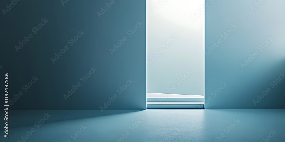 Minimalist Blue Room with Steps Leading to Light Minimalist Blue Room with Steps Leading to Light