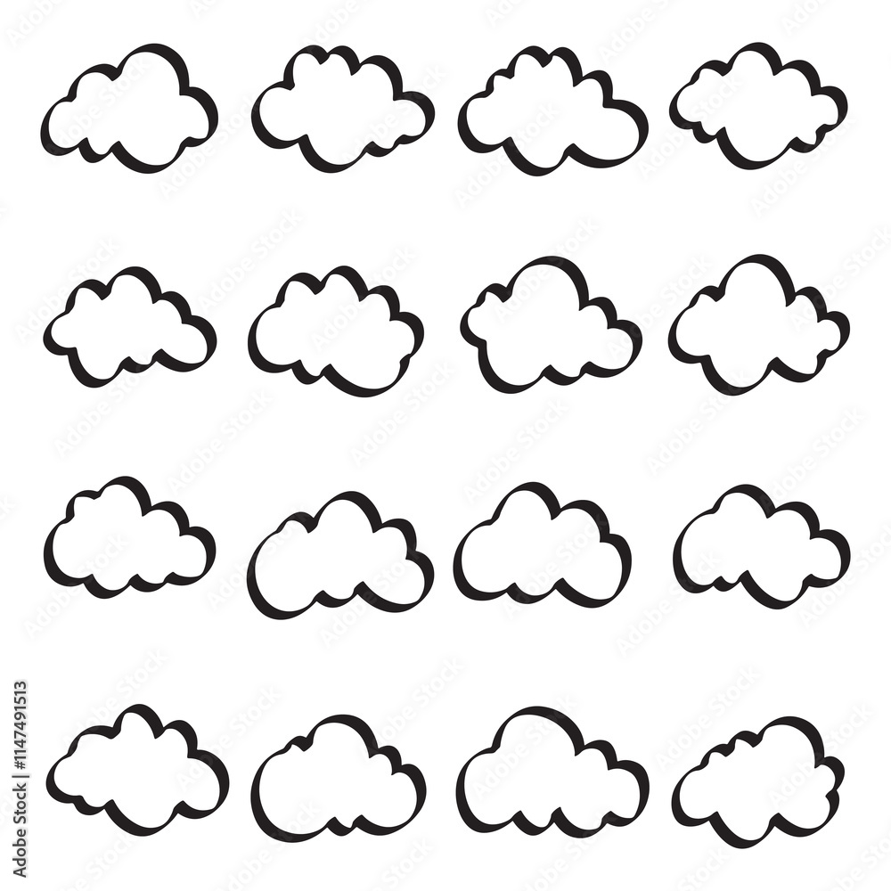 Set of cloud doodle vector