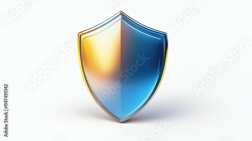 Free Download A modern 3D shield icon in gradient colors transitioning from blue to gold, rendered with realistic textures, isolated on white - GFXLoad