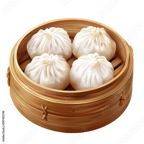Cute Steamed Buns in Asian Delight Isolated on Transparent or White Background, PNG