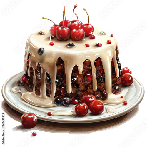 Christmas Fruit Cake Plate Isolated on Transparent or White Background, PNG