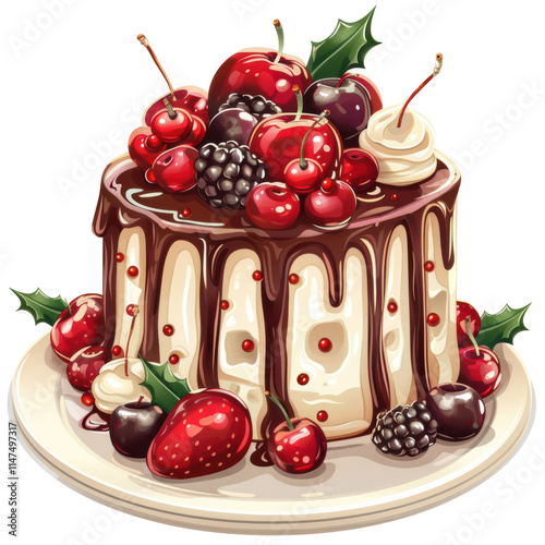 Fruit Cake on Plate Isolated on Transparent or White Background, PNG