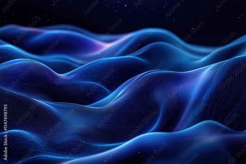 Obraz premium Abstract Blue Waves, digital art, serene, night sky, futuristic landscape
