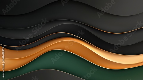 Black History Month minimalist backgrounds concept. Abstract wavy pattern in earthy tones, blending shades of black, green, and orange for a modern, stylish look.