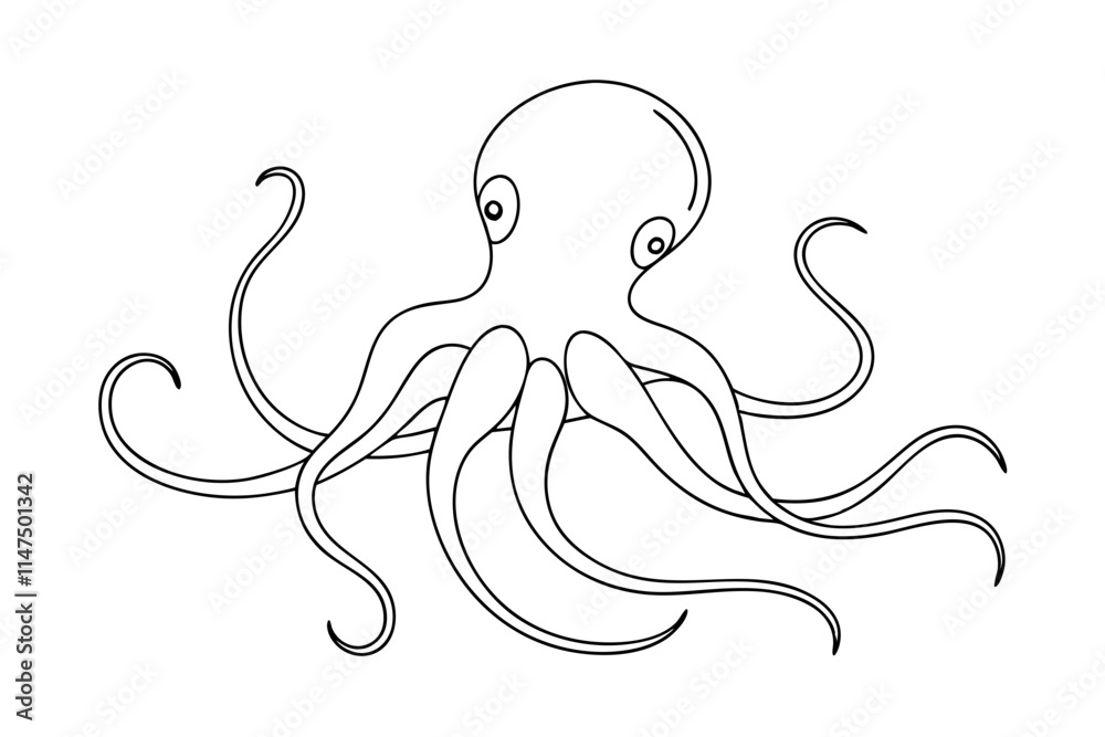 Intricate Line Drawing of Octopus – Vector Art Illustration