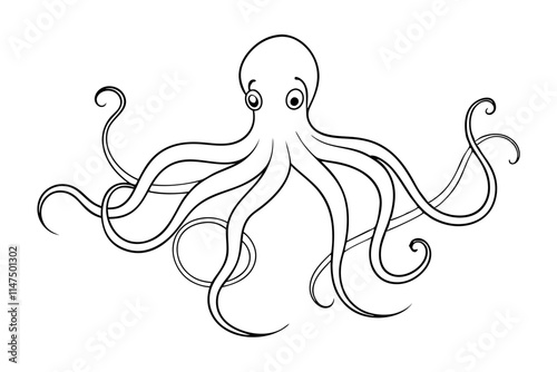 Intricate Line Drawing of Octopus – Vector Art Illustration