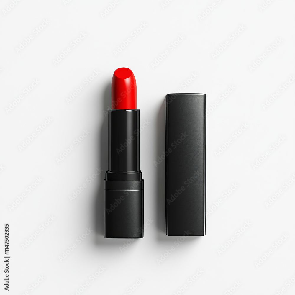 vibrant red lipstick in elegant black case, displayed on clean white background, exuding sophistication and beauty vibrant red lipstick in elegant black case, displayed on clean white background, exuding sophistication and beauty