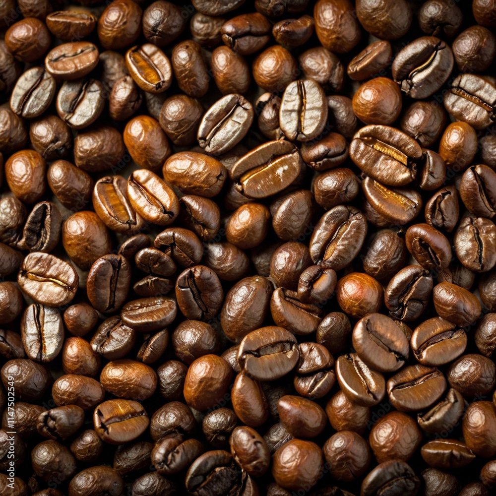 Fototapeta premium Assorted coffee beans, including light roasted and dark roasted varieties, arranged in a textured background 