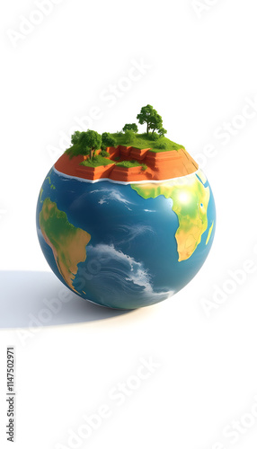 Structure of the Earth, 3D illustration, with white tones