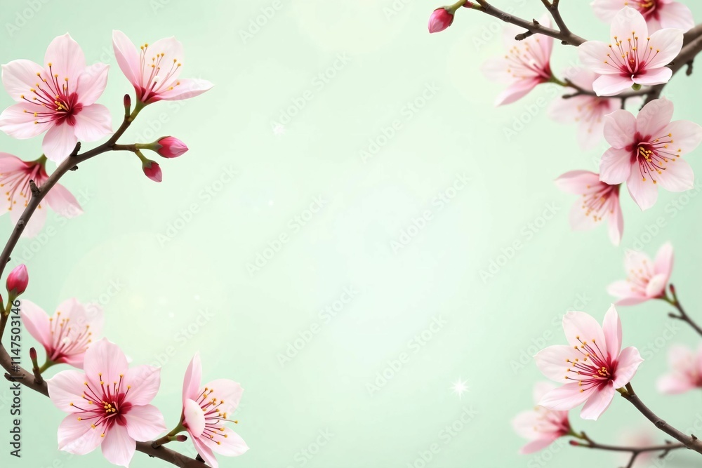 日本の春を象徴する桜の花フレーム - Traditional Japanese Cherry Blossom Frame with Minimalist Design 日本の春を象徴する桜の花フレーム - Traditional Japanese Cherry Blossom Frame with Minimalist Design