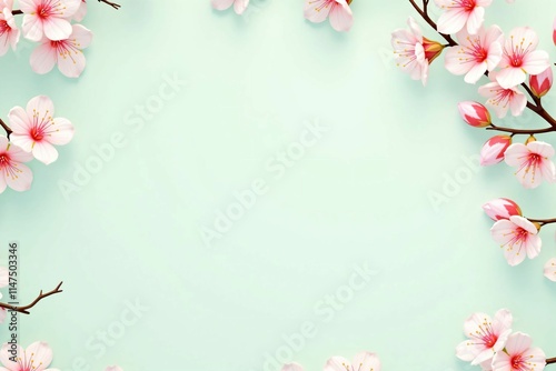 日本の春を象徴する桜の花フレーム - Traditional Japanese Cherry Blossom Frame with Minimalist Design