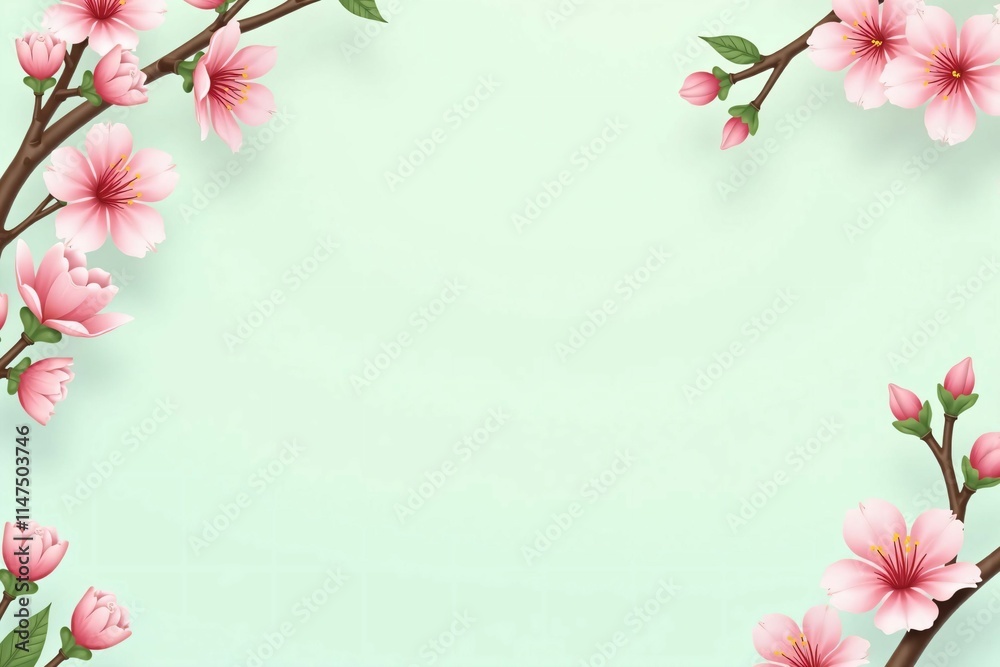 Fototapeta premium Traditional Japanese Cherry Blossom Frame with Minimalist Design