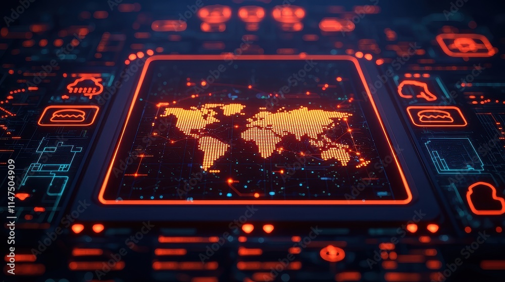 Obraz premium Digital World Map Design with Futuristic Technology Elements