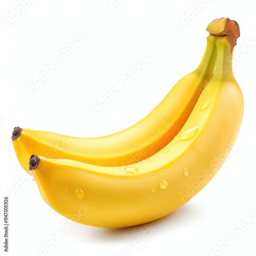 A pair of ripe yellow bananas with water droplets on their surface. © Cyan Creative