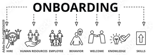 Business onboarding concept. Organizational socialization vector illustration with vector icons