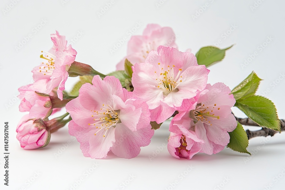 Pink cherry blossom on white background, isolated Sakura tree branch Pink cherry blossom on white background, isolated Sakura tree branch
