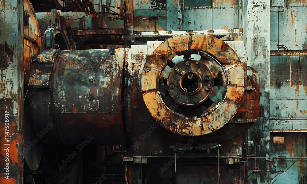 Rusty industrial machinery with a weathered, textured surface in an abandoned setting. Rusty industrial machinery with a weathered, textured surface in an abandoned setting.