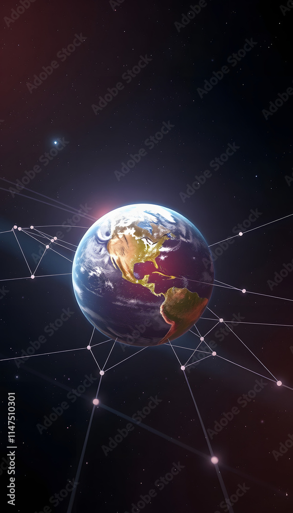 Naklejka premium earth in space and network connection, realistic, with white tones