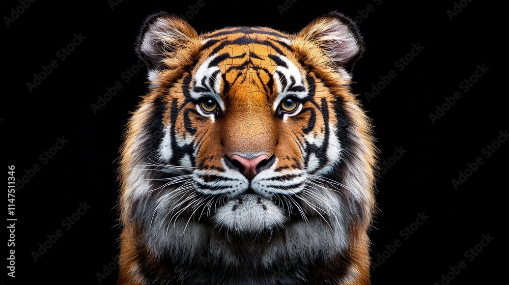 Fototapeta premium Majestic tiger portrait against a black background.
