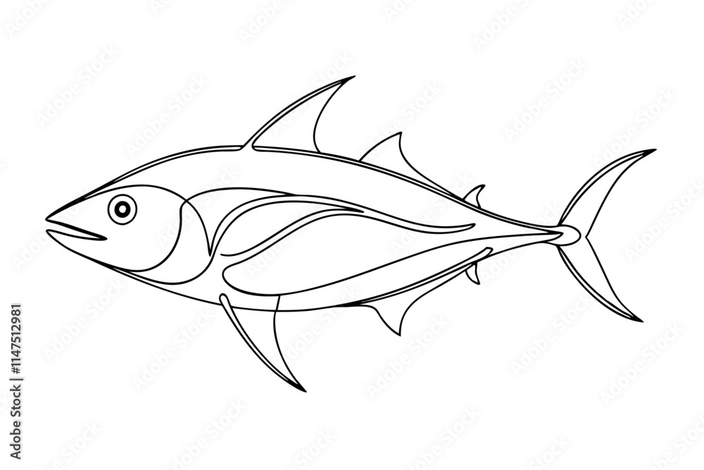 Fototapeta premium Minimalist Tuna Line Art Vector Illustration for Ocean-Inspired Designs