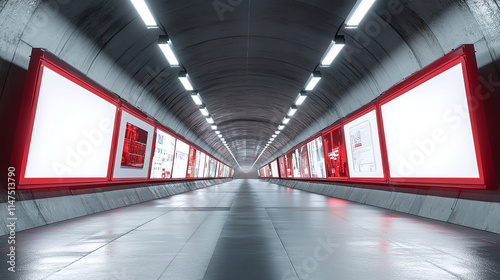 Modern Subway Tunnel with Blank Advertisement Billboards