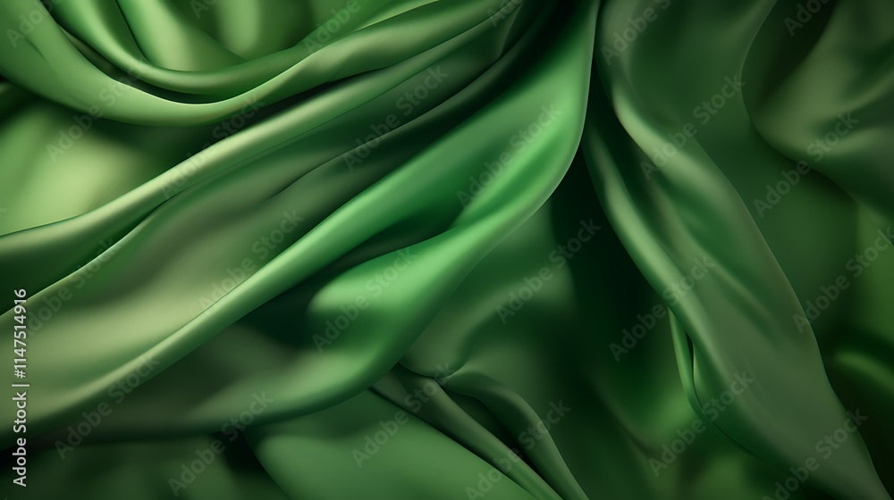 Close-up of luxurious, emerald green silk fabric with elegant, flowing folds and soft sheen. Close-up of luxurious, emerald green silk fabric with elegant, flowing folds and soft sheen.
