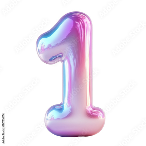 Bubble-style number 1 with a soft pink gradient, featuring puffy 3D effect isolated on white