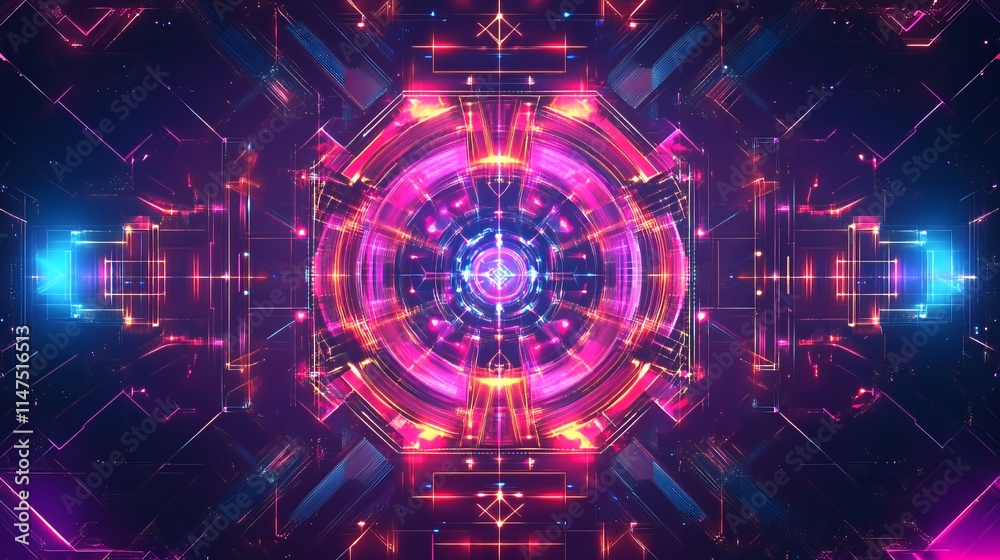 Abstract Neon Geometric Design with Central Core Abstract Neon Geometric Design with Central Core