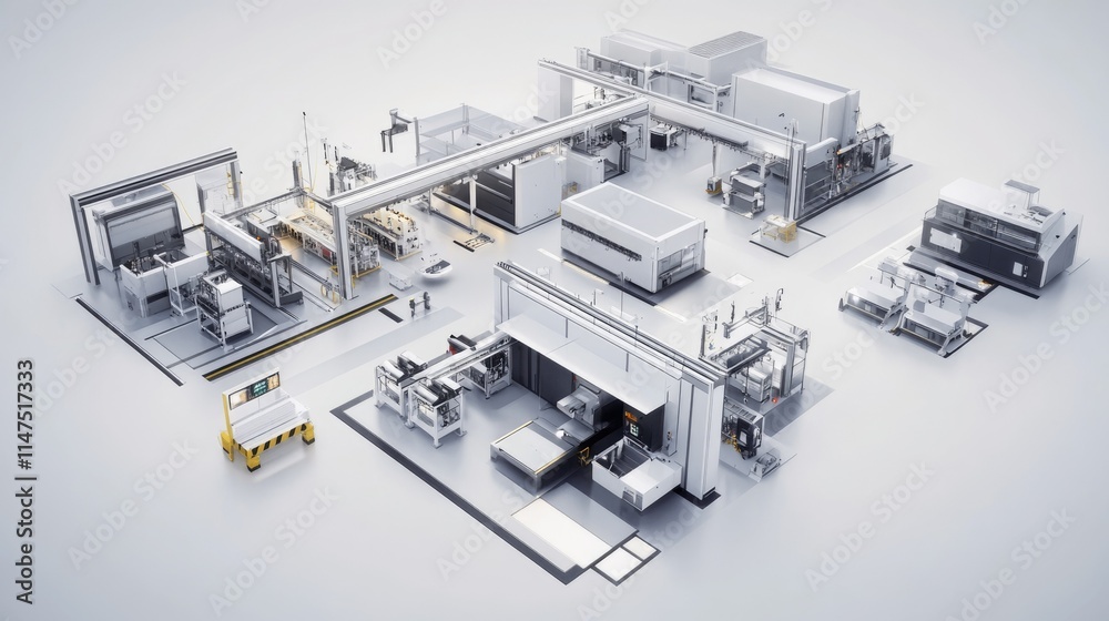 Vertical manufacturing setup with multiple production lines stacked in a futuristic layout. Vertical manufacturing setup with multiple production lines stacked in a futuristic layout.
